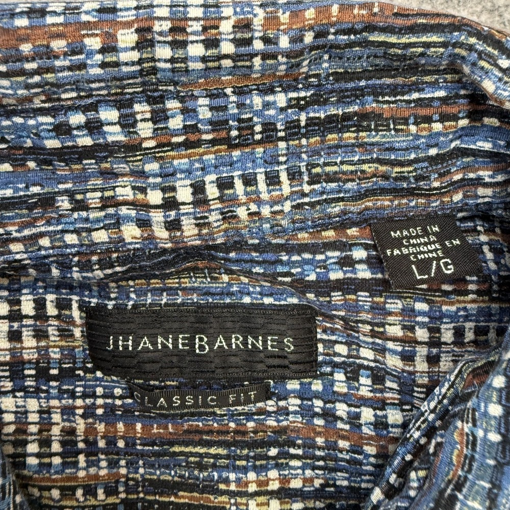 Jhane Barnes Shirt Mens Large Blue Geometric Abstract Silk Cotton Funky Retro - Picture 3 of 8